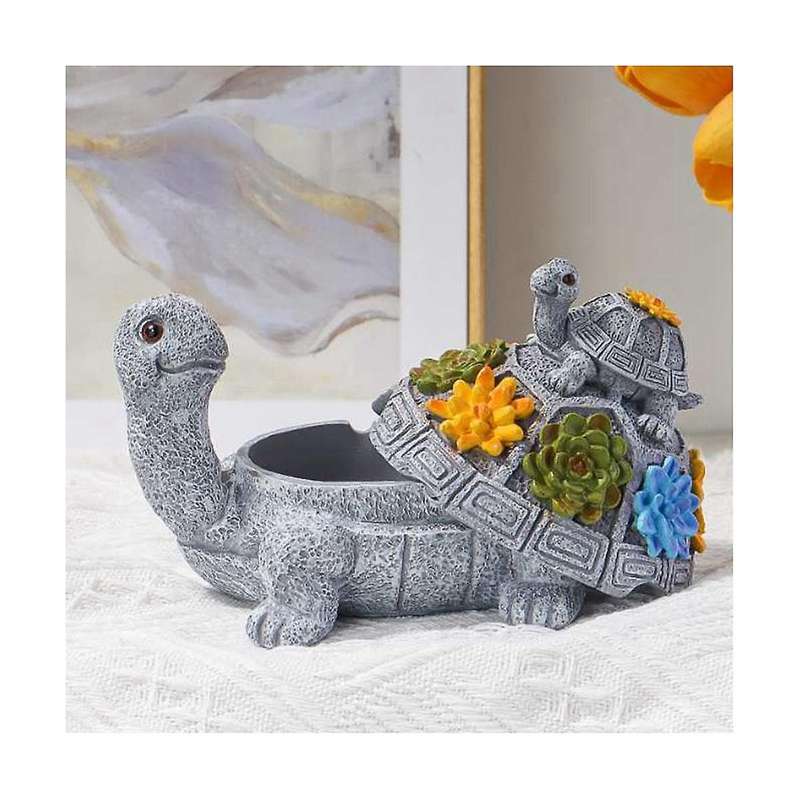 Garden Decoration with Succulent Plant Resin Succulent Turtle Ashtray with Cover Living Room Table D