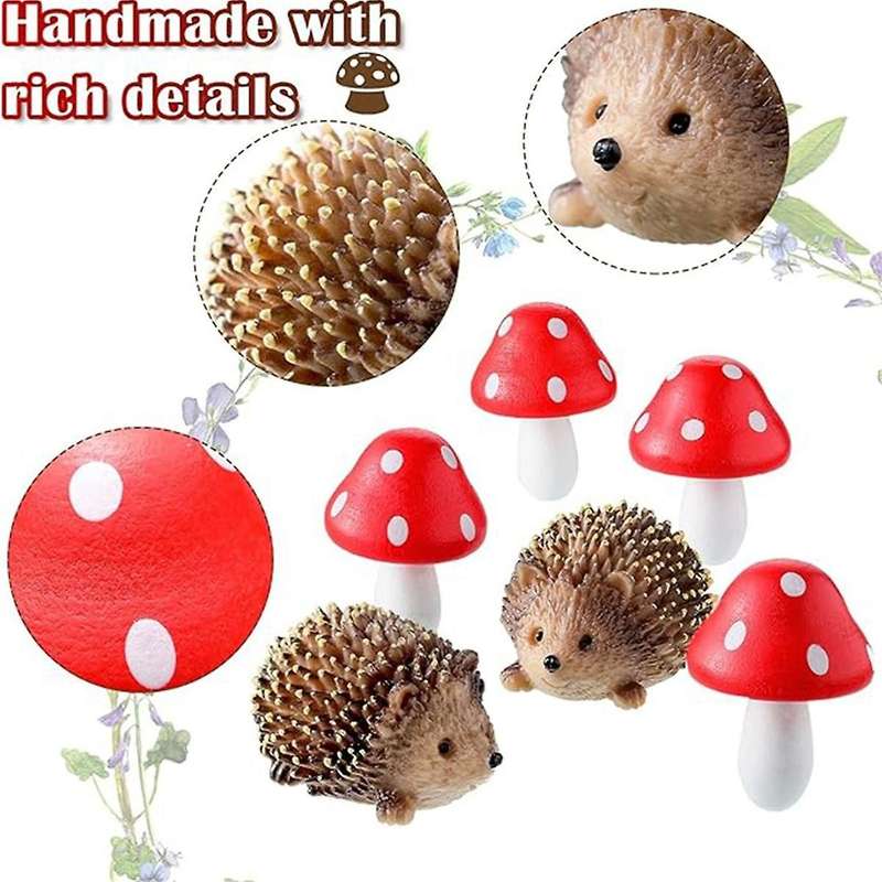 Garden Fairy Accessories Resin Hedgehogs and Wood Mushroom Miniature Decorations for Bonsai Craft