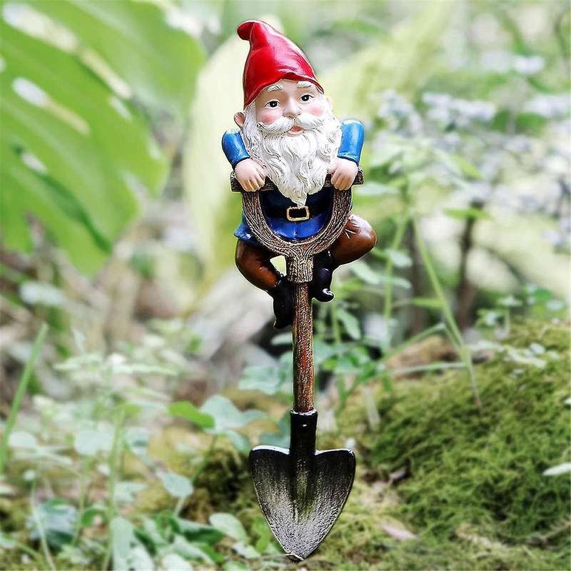Garden Gnomes Decorations for Yard, Funny Outdoor Statue Gift, Naughty Knome Standing on a Shovel, H