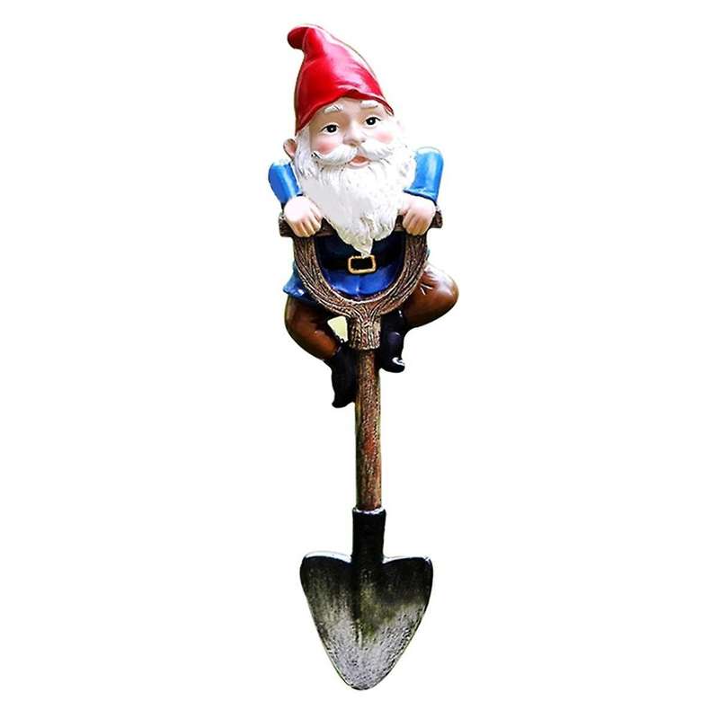 Garden Gnomes Decorations for Yard, Funny Outdoor Statue Gift, Naughty Knome Standing on a Shovel, H