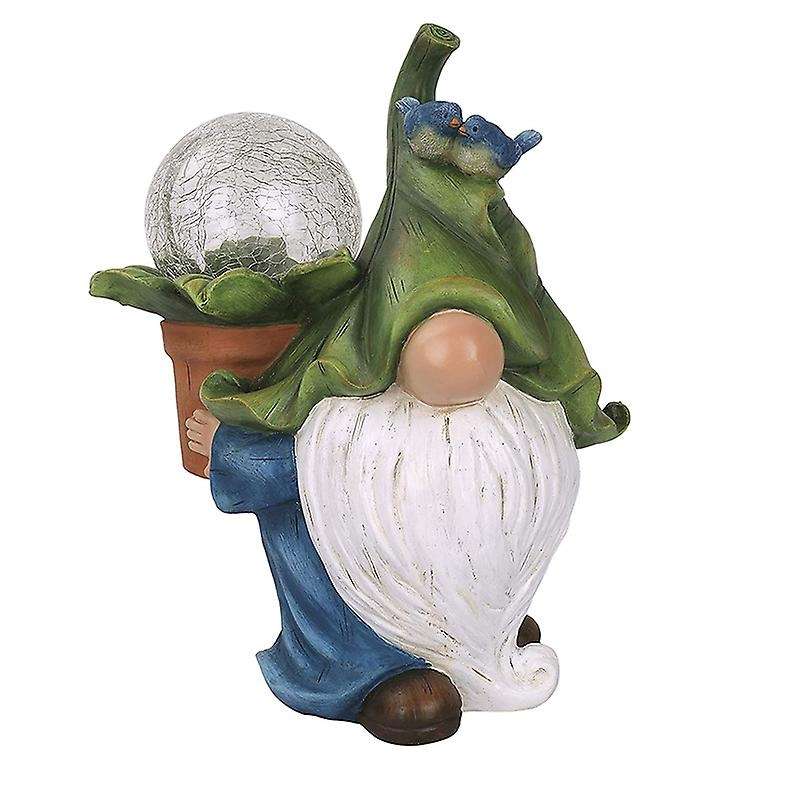 Garden Gnome Statue Resin Figurine Carrying with Solar LED Lights Outdoor Decorations for Yard Lawn