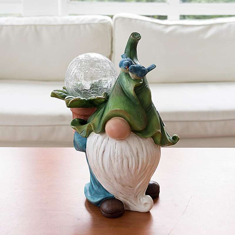 Garden Gnome Statue Resin Figurine Carrying with Solar LED Lights Outdoor Decorations for Yard Lawn