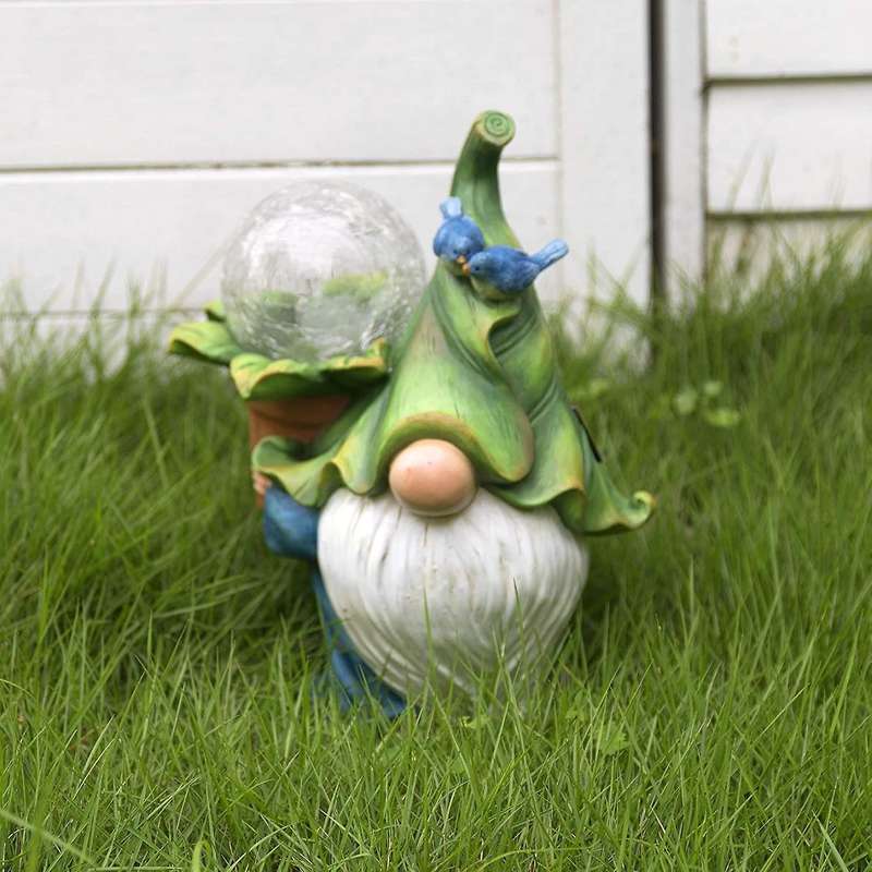 Garden Gnome Statue Resin Figurine Carrying with Solar LED Lights Outdoor Decorations for Yard Lawn