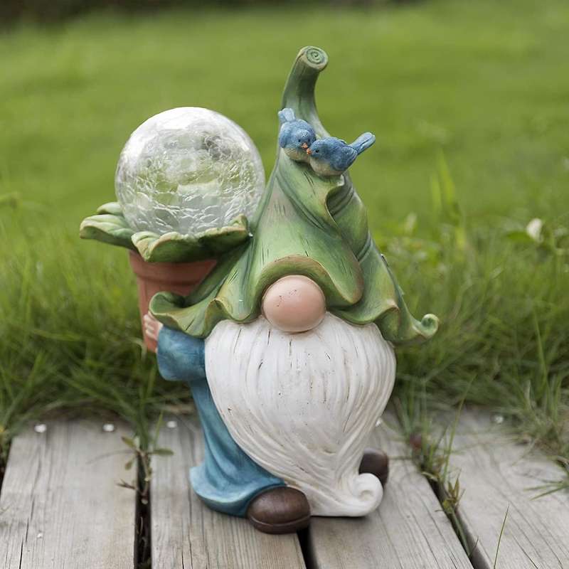 Garden Gnome Statue Resin Figurine Carrying with Solar LED Lights Outdoor Decorations for Yard Lawn