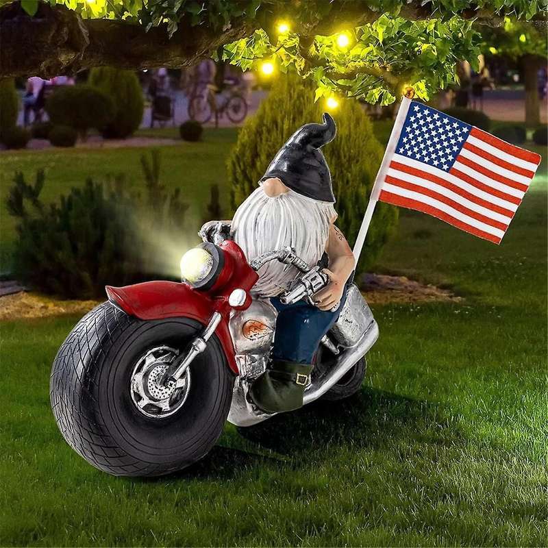 Garden Gnome Statue Motor Figurine - Bubble Puppy with Solar LED Lights for Outdoor Indoor Winter D