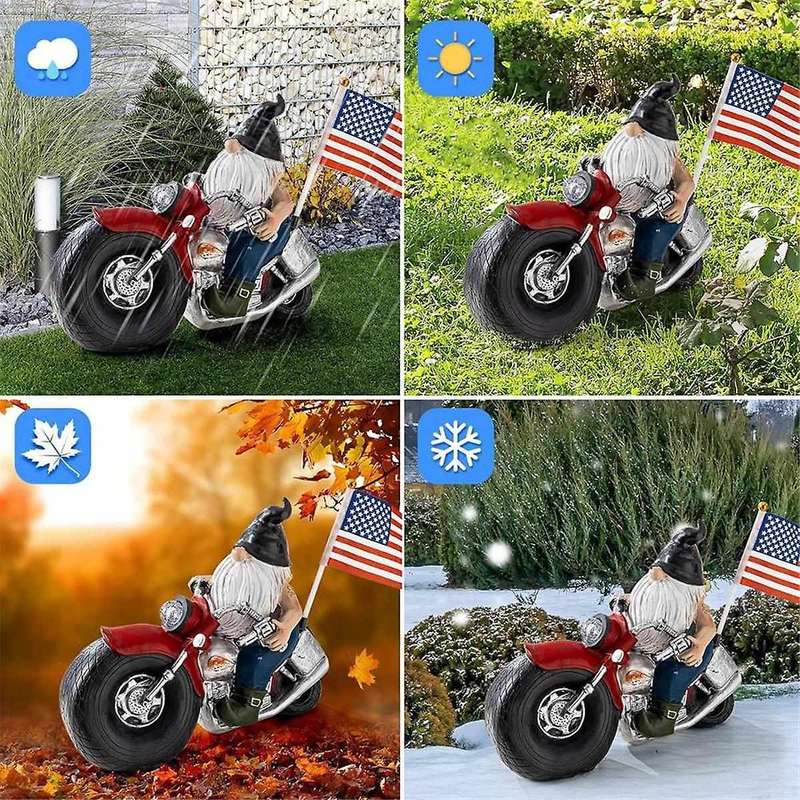 Garden Gnome Statue Motor Figurine - Bubble Puppy with Solar LED Lights for Outdoor Indoor Winter D