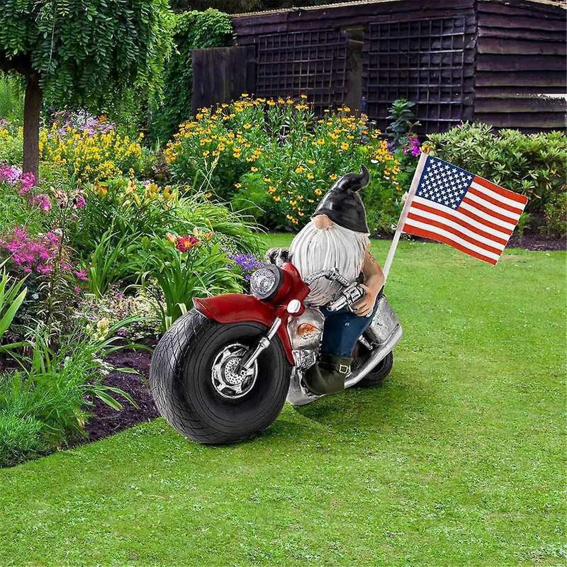 Garden Gnome Statue Motor Figurine - Bubble Puppy with Solar LED Lights for Outdoor Indoor Winter D