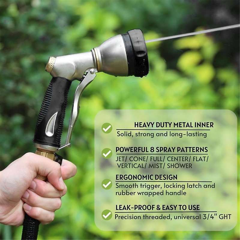 Garden Hose Nozzle Sprayer Heavy Duty, 100% Metal Water Hose Nozzle with 8 Patterns, High Pressure H