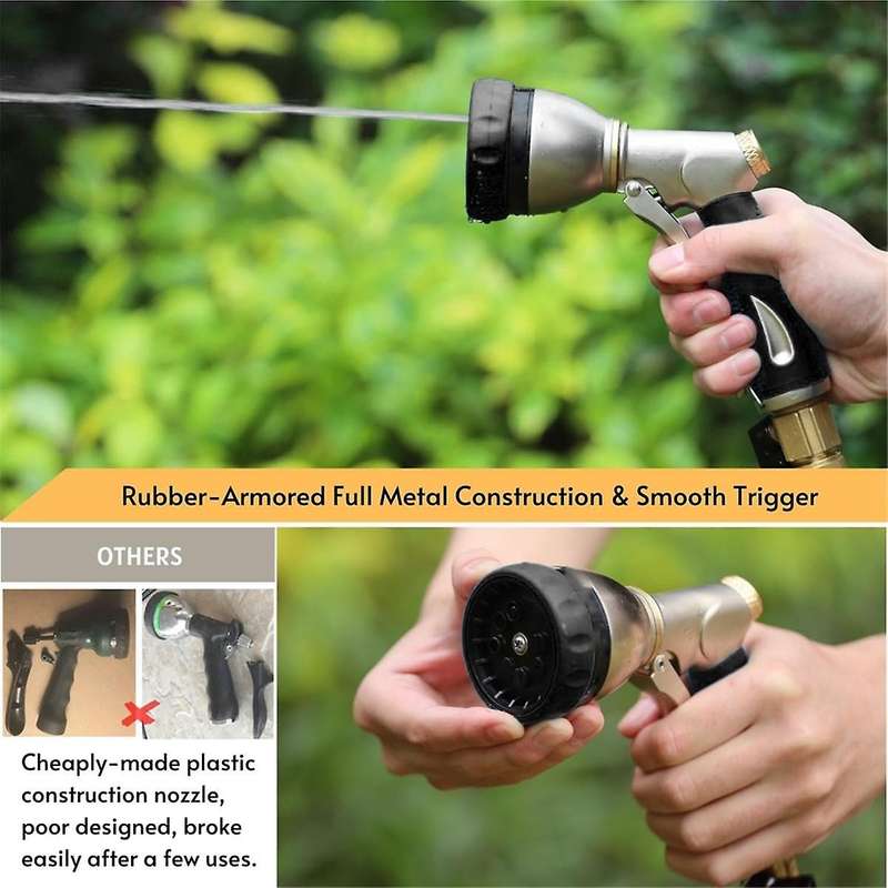 Garden Hose Nozzle Sprayer Heavy Duty, 100% Metal Water Hose Nozzle with 8 Patterns, High Pressure H