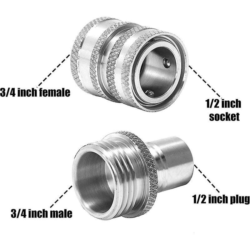 Garden Hose Quick Connect Stainless Steel Water Hose Connector 3/4 Inch GHT Quick Release Connector