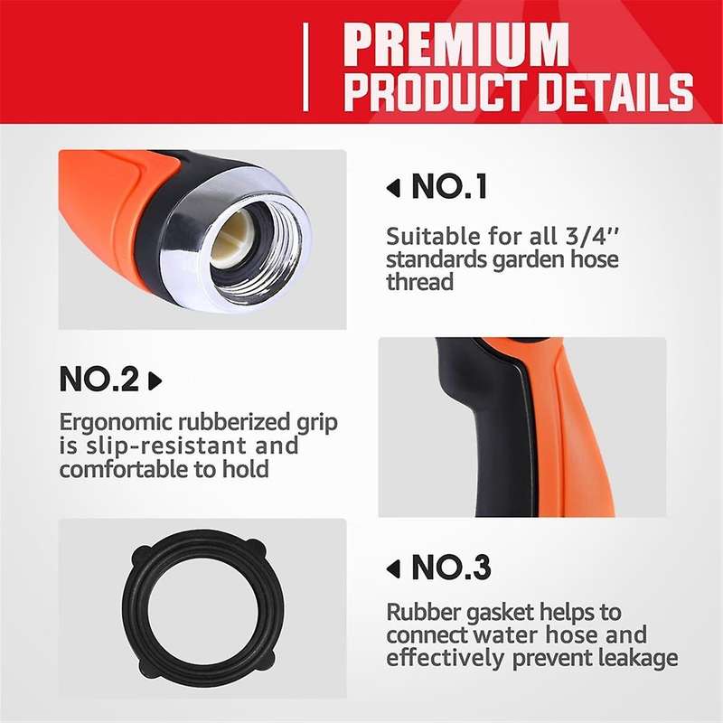 Garden Hose Nozzle, Water Hose Nozzle with Thumb Control On Off Valve, Heavy Duty 10 Adjustable Spra