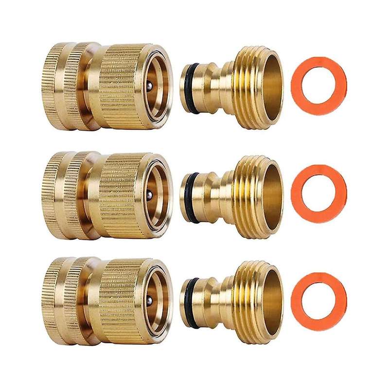 Garden Hose Quick Connectors Solid Brass 3/4 Inch Ght Thread Easy Connect Fittings No-leak Water Ho