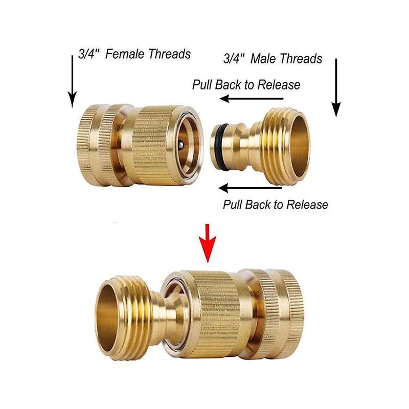 Garden Hose Quick Connectors Solid Brass 3/4 Inch Ght Thread Easy Connect Fittings No-leak Water Ho