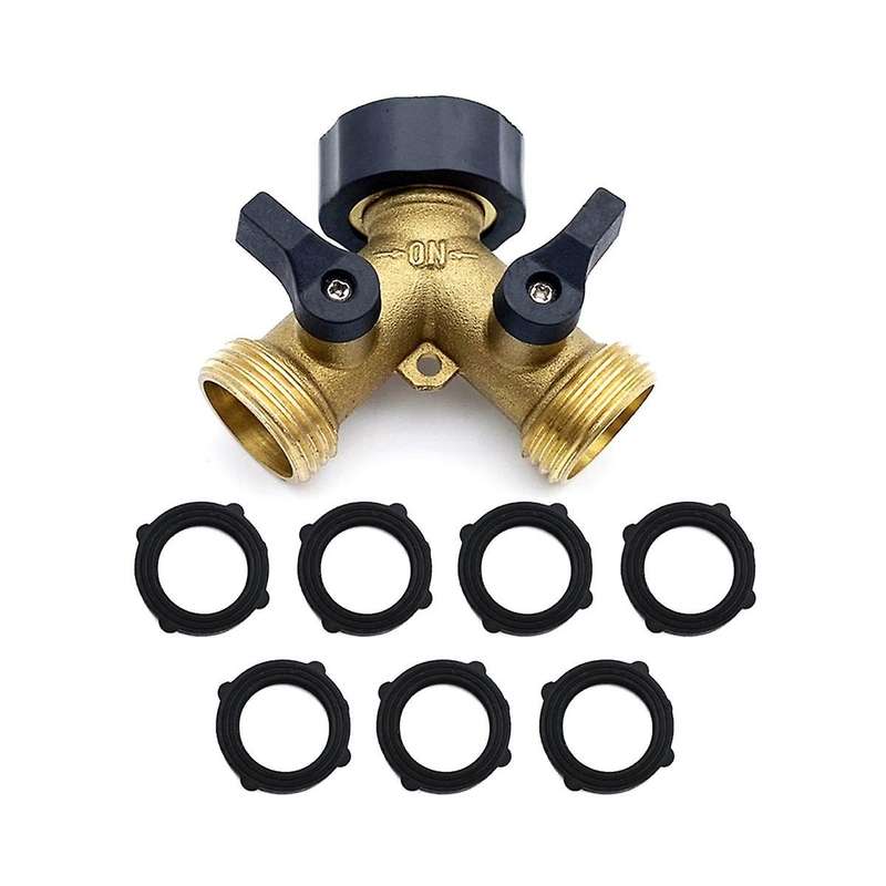 Garden Hose Splitter 2 Way Heavy Duty Brass Connector Tap Splitter Y Splitter 2 Valves&7 Extra Rubb