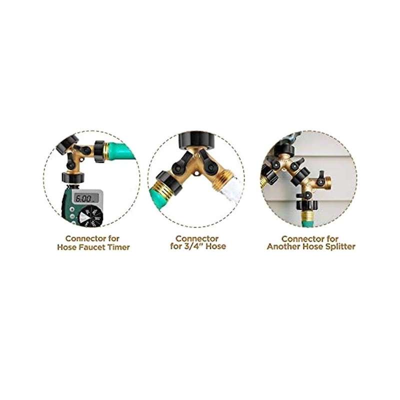 Garden Hose Splitter 2 Way Heavy Duty Brass Connector Tap Splitter Y Splitter 2 Valves&7 Extra Rubb