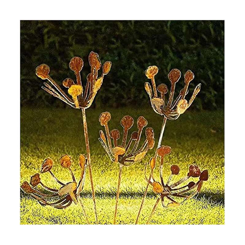 Garden Patio Metal Wrought Iron Insert Metal Flowers Garden Decor, Metal Sculpture Set Of 5 Garden S
