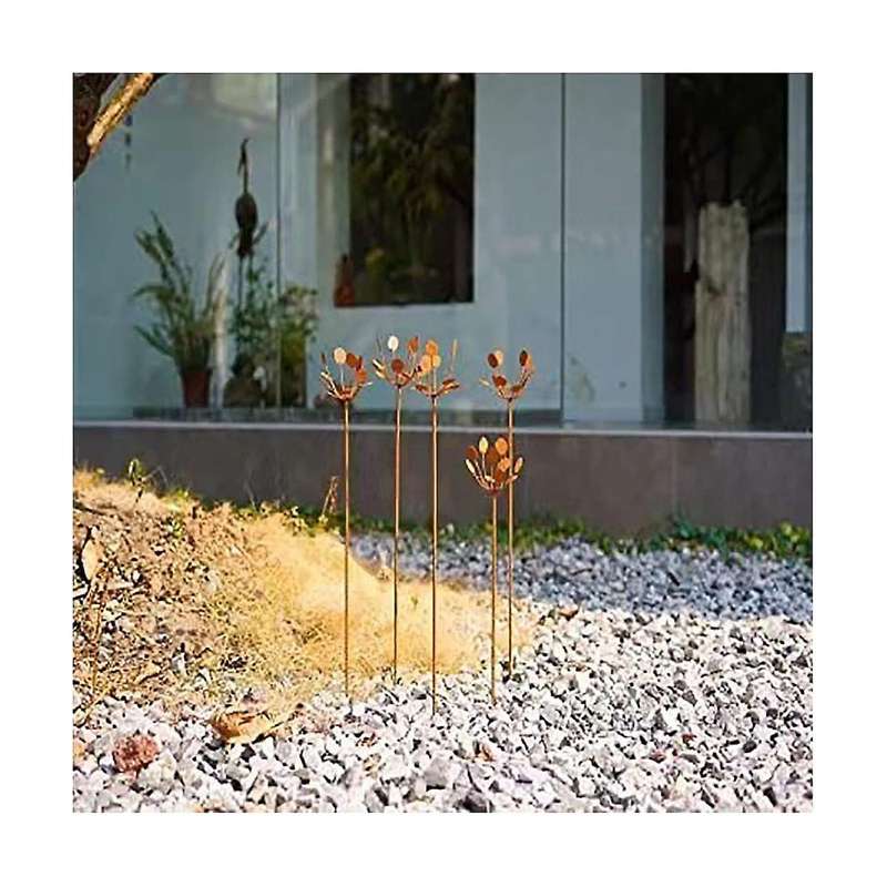 Garden Patio Metal Wrought Iron Insert Metal Flowers Garden Decor, Metal Sculpture Set Of 5 Garden S