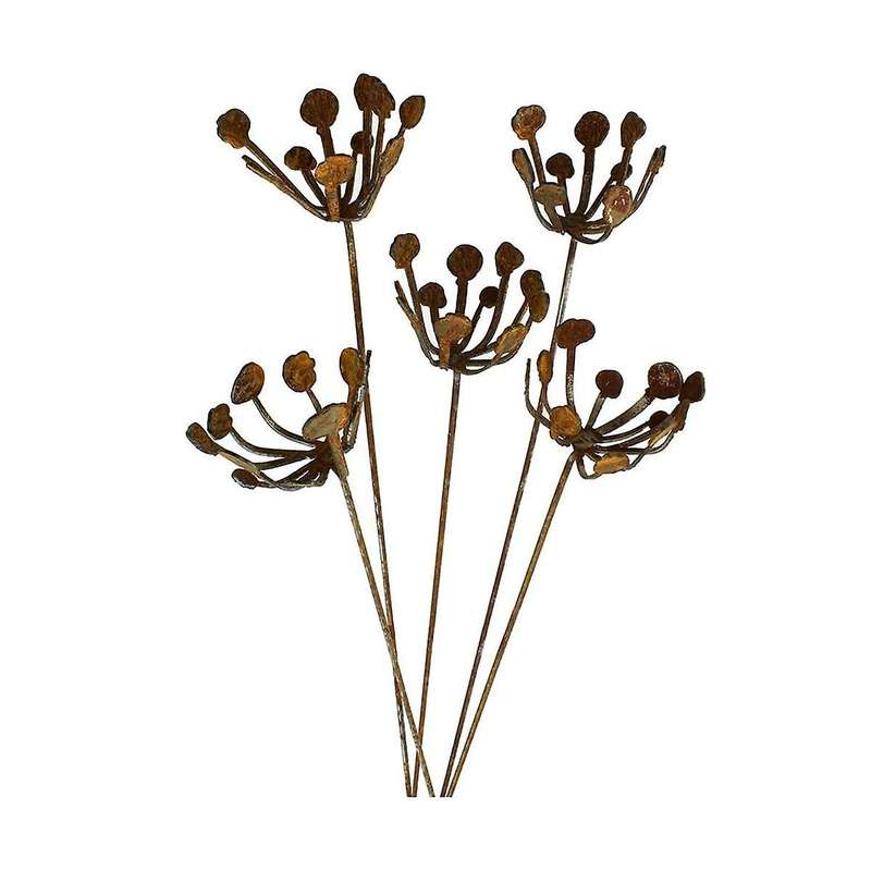 Garden Patio Metal Wrought Iron Insert Metal Flowers Garden Decor, Metal Sculpture Set Of 5 Garden S