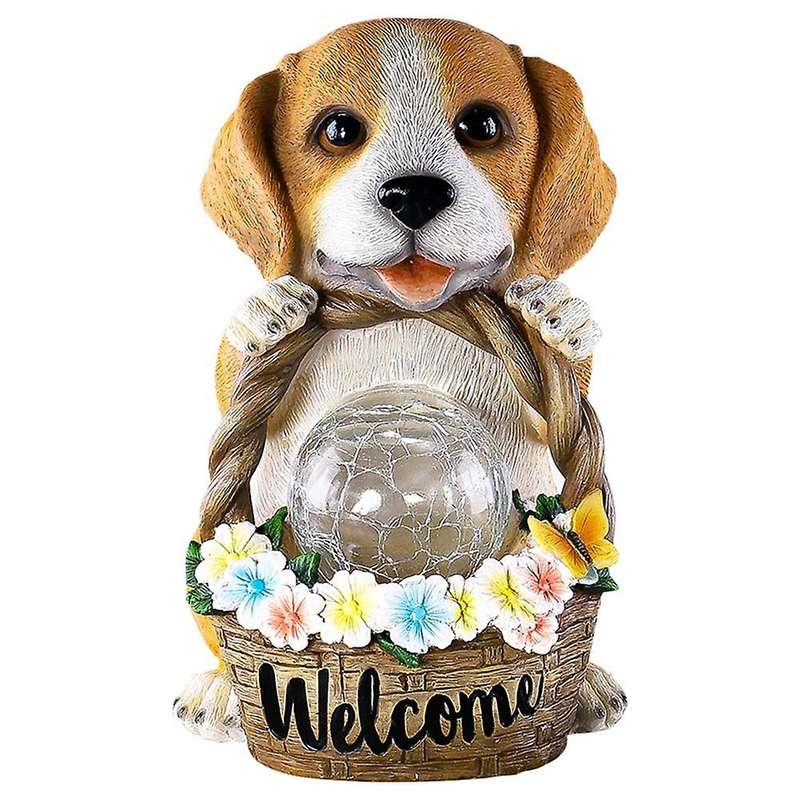 Garden Puppy Dog Flower Basket Decoration Props Outdoor Solar Luminous Cute Animal Statue Garden Res