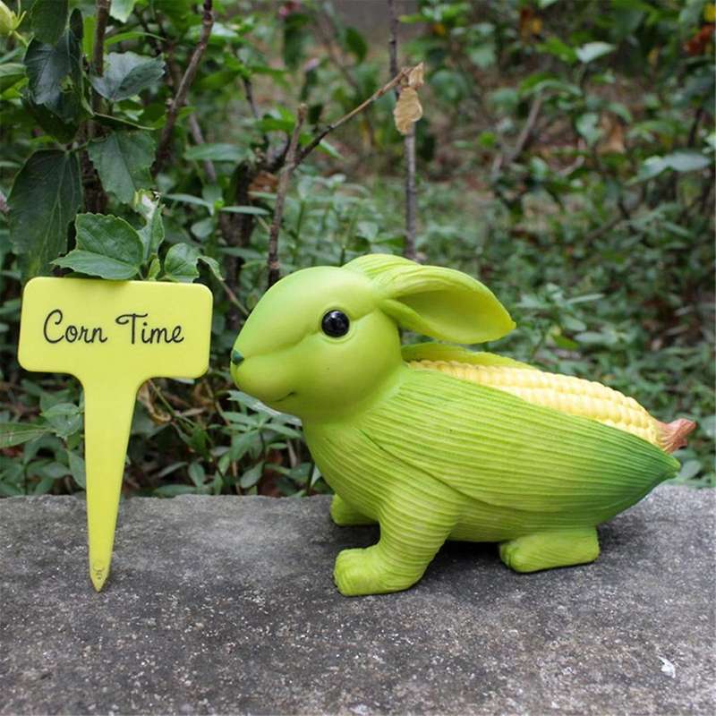 Garden Statues, Corn Rabbit Shape Garden Decor Outdoor Ornament for Outside, Garden Figurines Decor