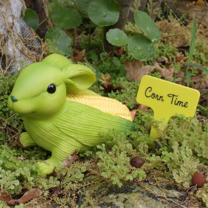 Garden Statues, Corn Rabbit Shape Garden Decor Outdoor Ornament for Outside, Garden Figurines Decor