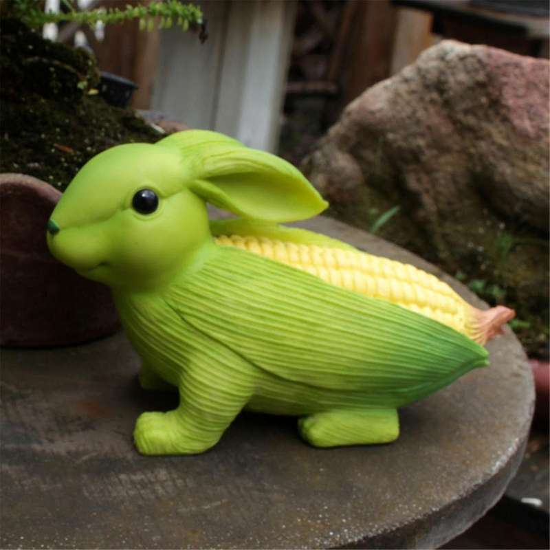 Garden Statues, Corn Rabbit Shape Garden Decor Outdoor Ornament for Outside, Garden Figurines Decor