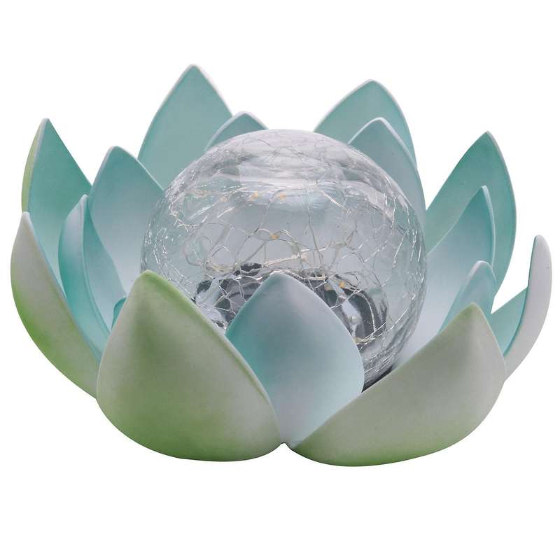 Garden Solar Light Blue Lotus Flower Light for Garden Decoration Waterproof Solar Cracked Glass Bal