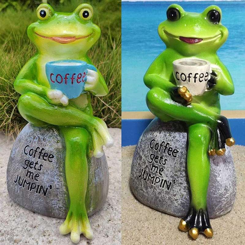 Garden Statue Outdoor Animal Design Statuary Green Sitting Drinking Coffee Stone Garden Statue A