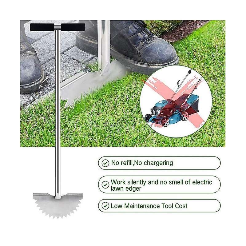 Garden Trimming Scraper Half Moon Shape T-grip Handle Sharp Serrated Manual Edge Trimmer with Handle