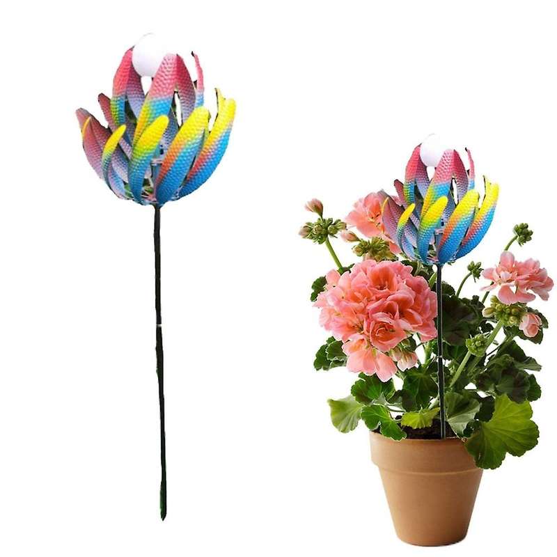 Garden Wind Spinners - Decorative Metal Stakes with Garden Stakes and Wind Powered Light - Yard Deco