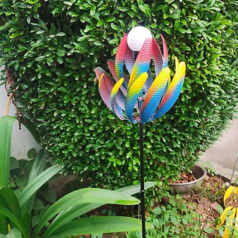 Garden Wind Spinners - Decorative Metal Stakes with Garden Stakes and Wind Powered Light - Yard Deco