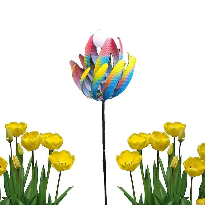 Garden Wind Spinners - Decorative Metal Stakes with Garden Stakes and Wind Powered Light - Yard Deco