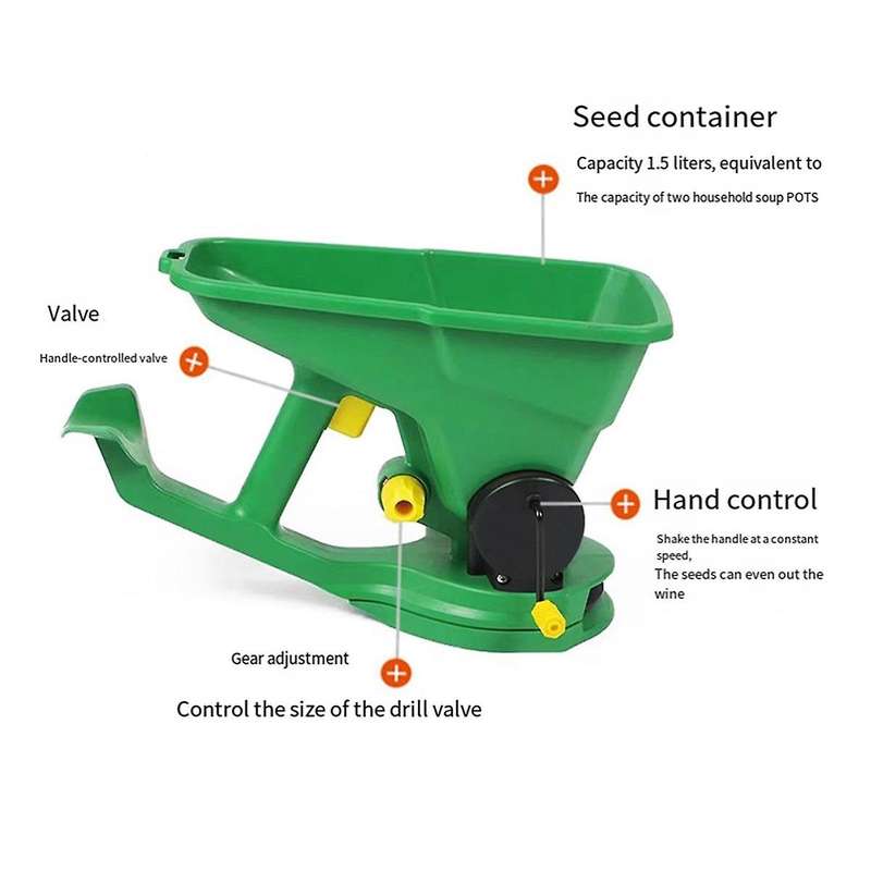 Gardener Hand- Seed Spreader 1.5l 5gear Energy Saving Portable Spreader Lawn Hand Powered Spreader H