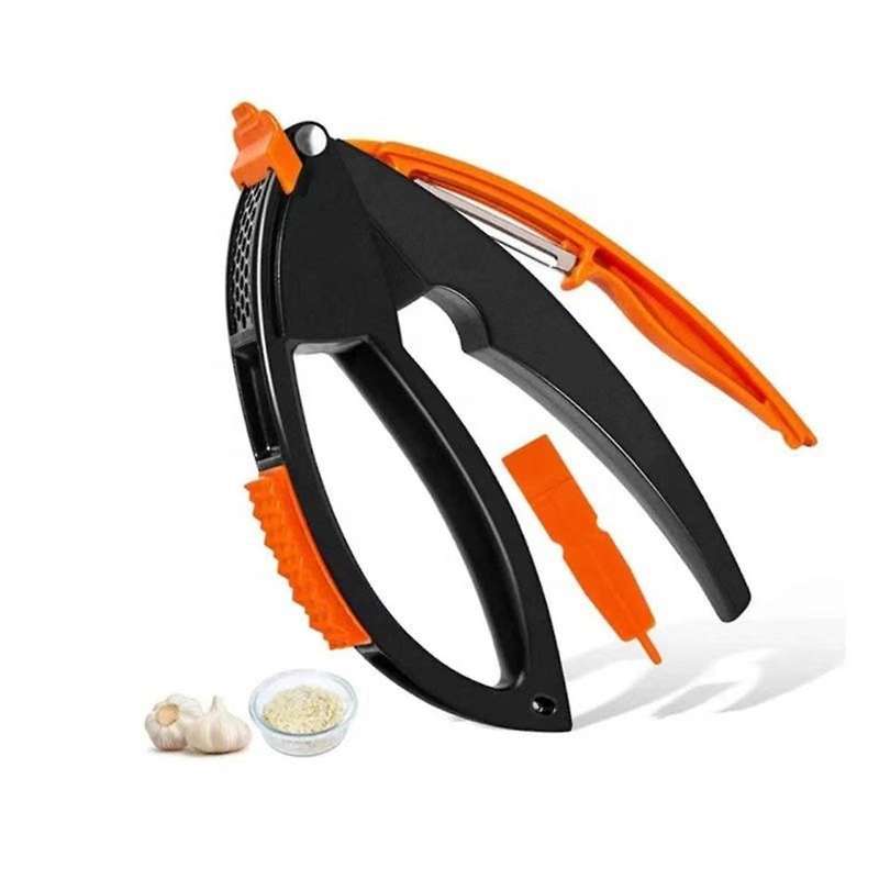 Garlic Press, Garlic Masher, Vegetable and Fruit Peeler, Meat Flosser, Manual Garlic Pounder
