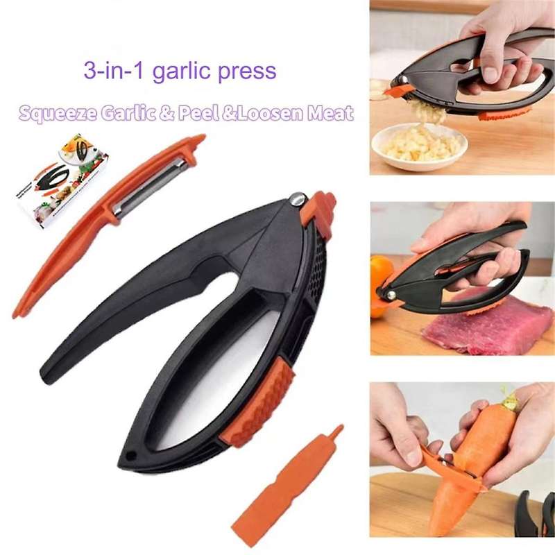 Garlic Press, Garlic Masher, Vegetable and Fruit Peeler, Meat Flosser, Manual Garlic Pounder