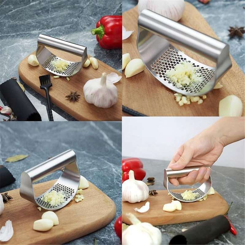 Garlic Press Rocker Heavy Duty Stainless Steel Garlic Mincer Garlic Crusher Garlic Chopper Scraper B