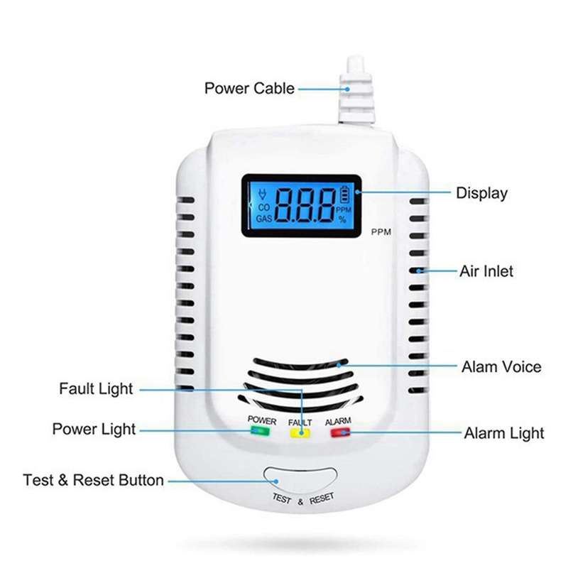 Gas Detector Voice Warning Kitchen Alarm Kit Combustible Natural LCD Display Gas Leak Sensor Alarm E