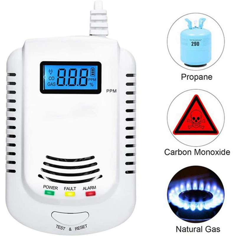 Gas Detector Voice Warning Kitchen Alarm Kit Combustible Natural LCD Display Gas Leak Sensor Alarm E