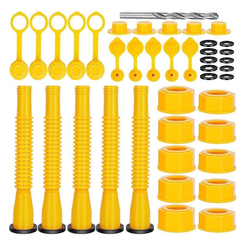 Gas Tank Spout Replacement, Gas Tank Spout, (5 Set - Yellow) Flexible Pour Spout, Fits Most 1/2/5/10