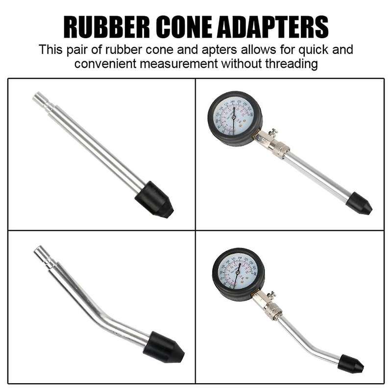 Gasoline Engine Compression Meter with M10 M12 M14 Adapter 0-300 PSI Pressure Gauge Automotive Cylin