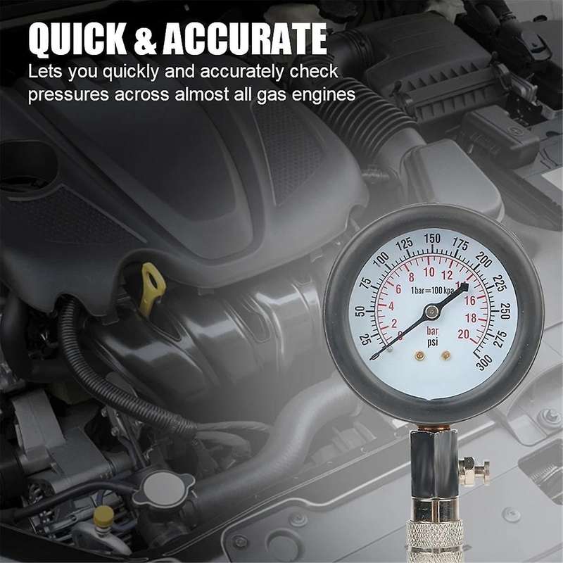 Gasoline Engine Compression Meter with M10 M12 M14 Adapter 0-300 PSI Pressure Gauge Automotive Cylin
