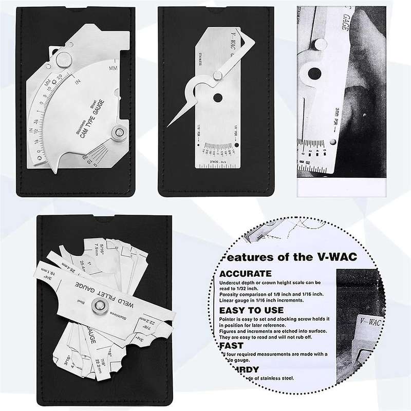 Gauge Kit Included 7 Piece Fillet Weld Gauge Gage Set, Single Weld Gauge and Stainless Steel Bridge