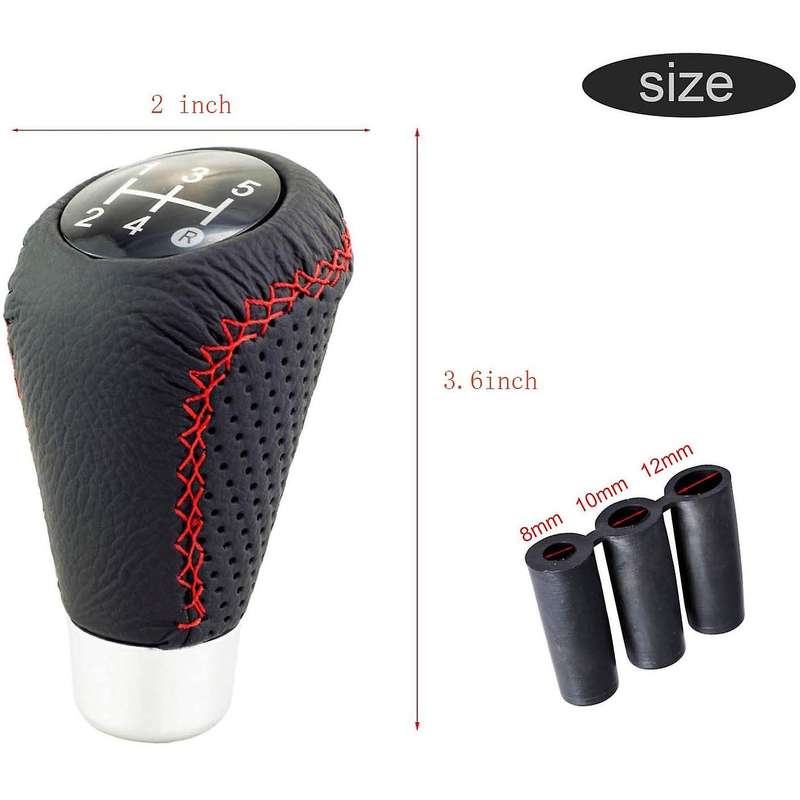 Gear Knob Shift Heads 5 Speed Leather Car Stick Shifter Knobs Universal for Most Manual Vehicles Bla