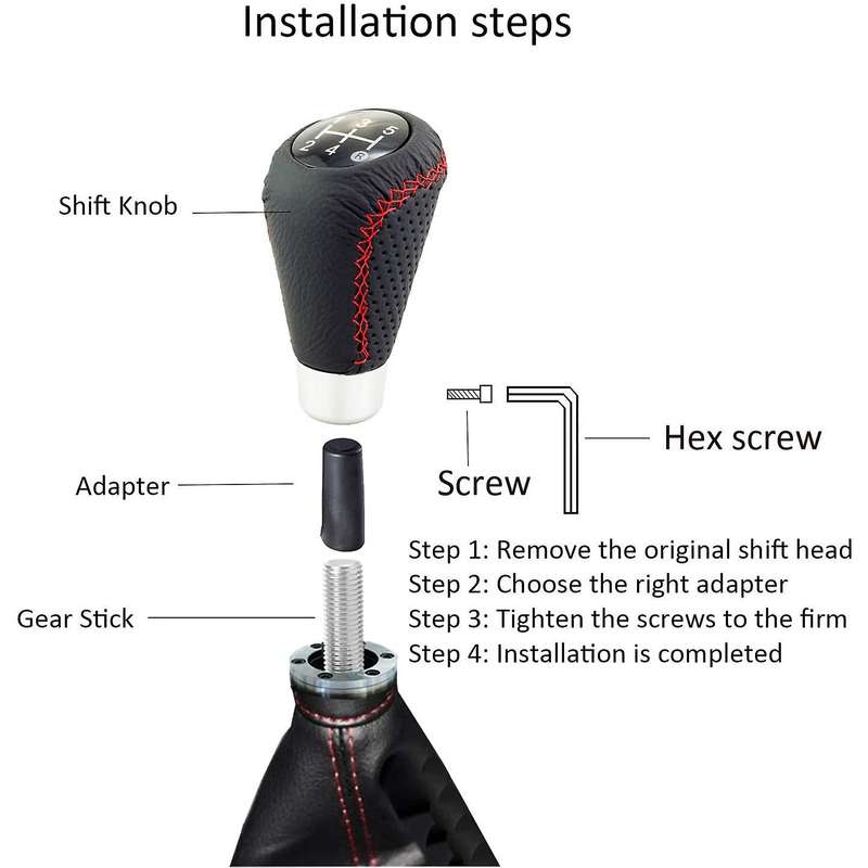 Gear Knob Shift Heads 5 Speed Leather Car Stick Shifter Knobs Universal for Most Manual Vehicles Bla