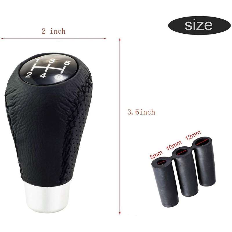 Gear Knob Shift Heads 5 Speed Leather Car Stick Shifter Knobs Universal for Most Manual Vehicles Bla