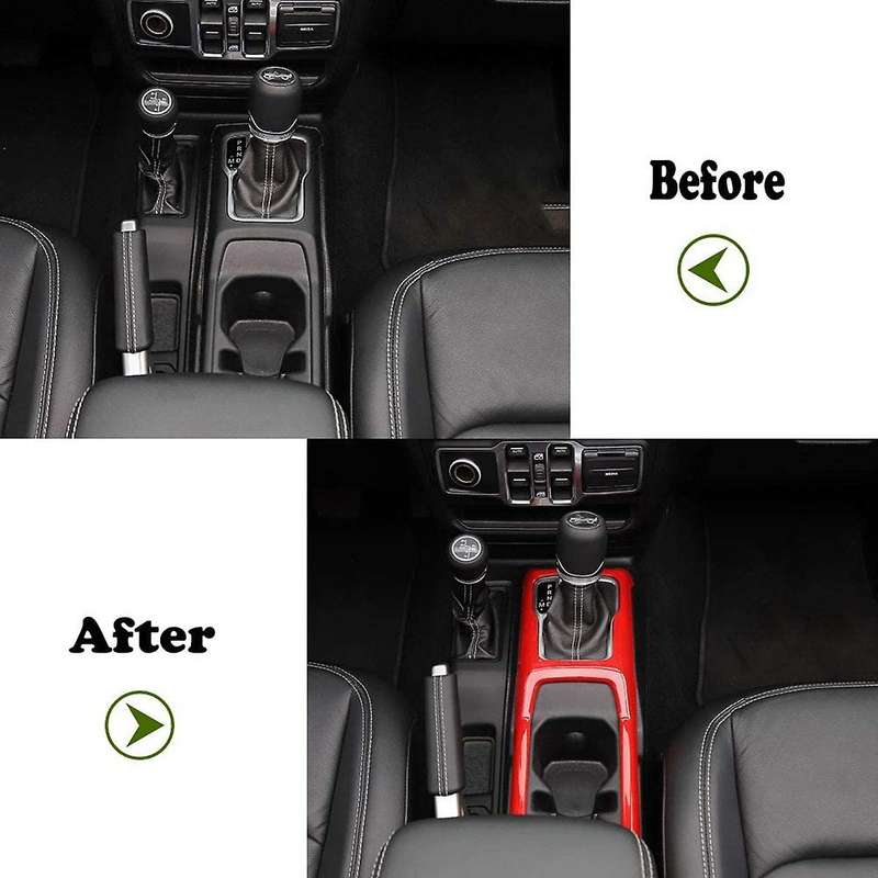 Gear Shift Cup Holder Panel Trim Cover Interior Accessories for JL JLU JT 2018-2021 (Red)