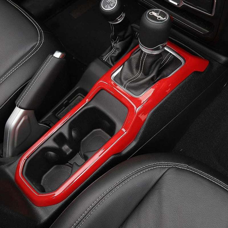 Gear Shift Cup Holder Panel Trim Cover Interior Accessories for JL JLU JT 2018-2021 (Red)