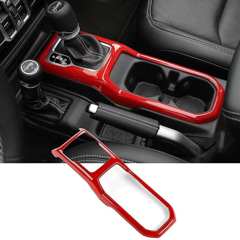 Gear Shift Cup Holder Panel Trim Cover Interior Accessories for JL JLU JT 2018-2021 (Red)