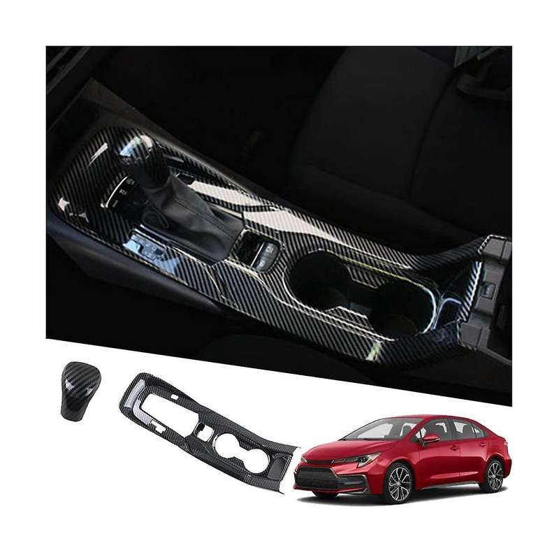 Gear Shift Knob Console Panel Trims Cover Cup Holder Sticker Accessories for 2020-2022, Abs Carbon