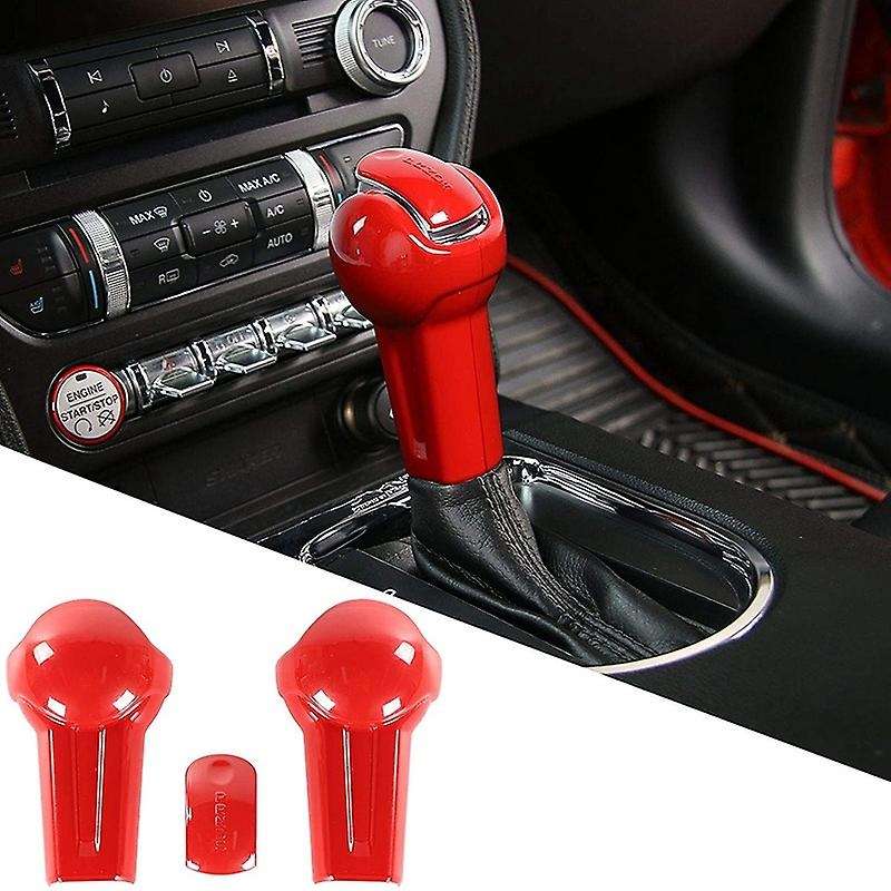 Gear Shift Knob Cover Kit Trim ABS for 2015 2016 2017 2018 2019 (Red)